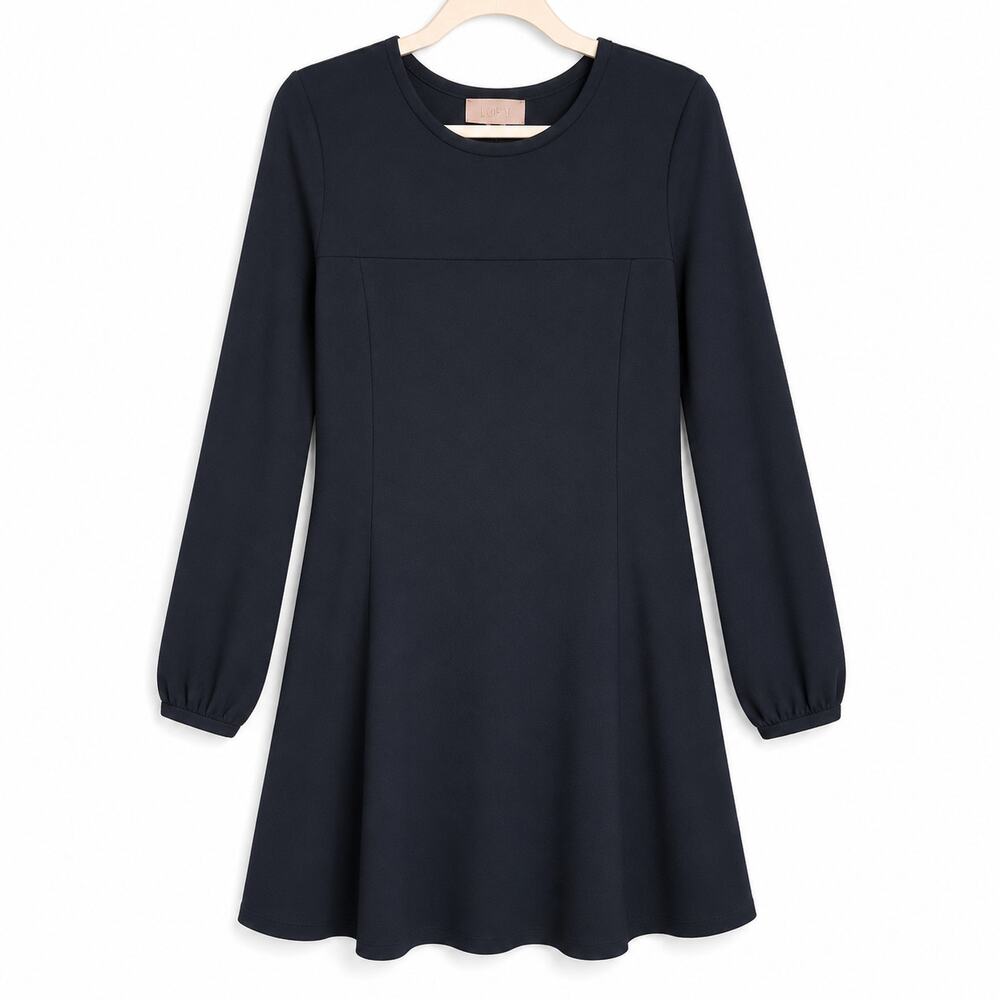 Curete Designer Black Knit Mini Swing Dress Long Sleeve Size 8 Chic‎ Minimalist